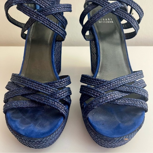 Stuart Weitzman Blue Suede Espadrille Wedges Size 8.5 - Picture 8 of 14